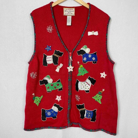 Vintage Heirloom Collectibles Scottie Dog Christmas Vest Womens Size 1X - Picture 1 of 8